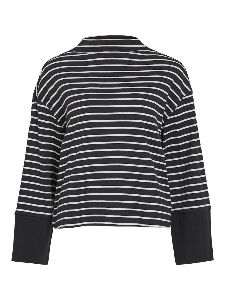 VILA Striped Funnel Neck Top in Black