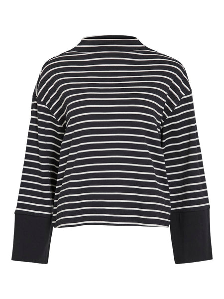 VILA Striped Funnel Neck Top in Black
