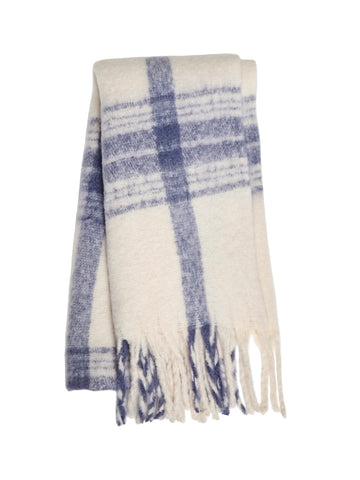 VILA Checked Knit Scarf in Blue