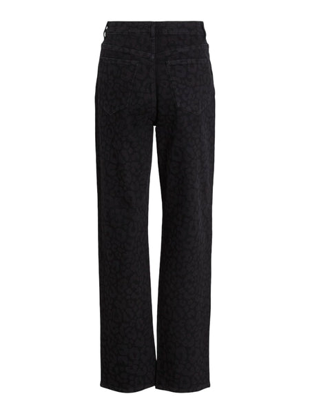 VILA Leopard Print Straight Leg Jeans in Black