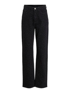 VILA Leopard Print Straight Leg Jeans in Black