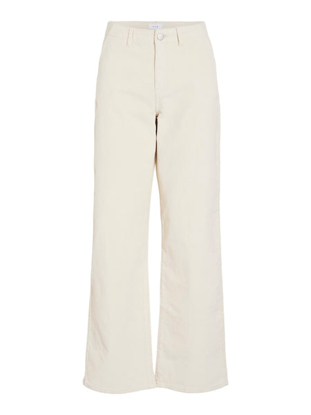 VILA Wide Leg Cord Trousers in Cream