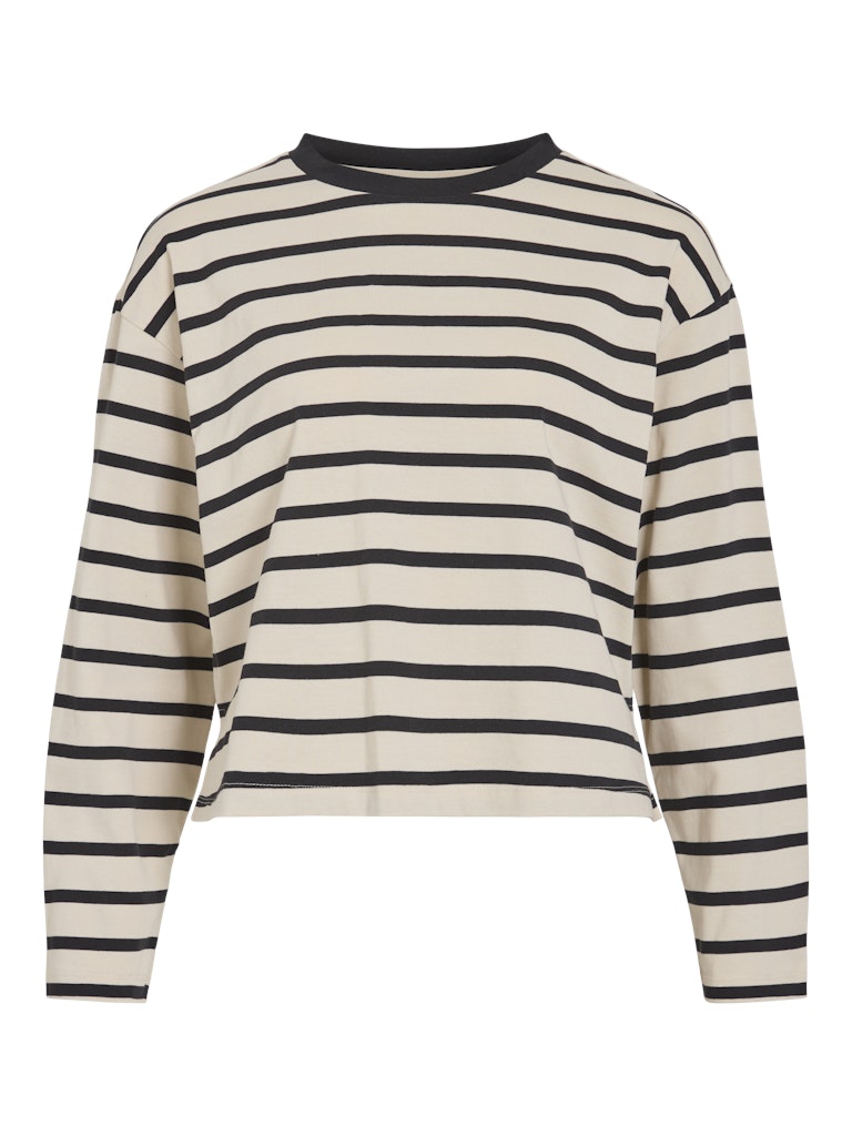 VILA Striped Long Sleeve O-Neck Top in Black