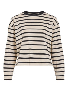 VILA Striped Long Sleeve O-Neck Top in Black