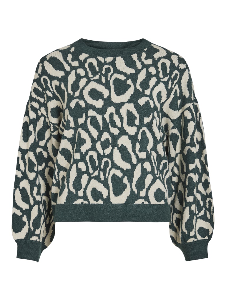 VILA Leopard Print Jacquard Knit Jumper in Green