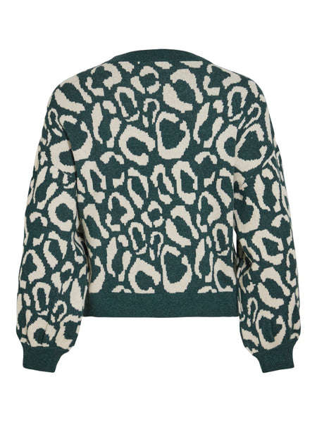 VILA Leopard Print Jacquard Knit Jumper in Green