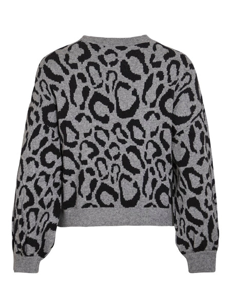 VILA Leopard Print Jacquard Knit Jumper in Grey