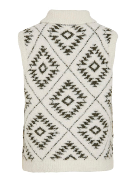 VILA Patterned Jacquard Knit 1/4 Zip Vest in Cream