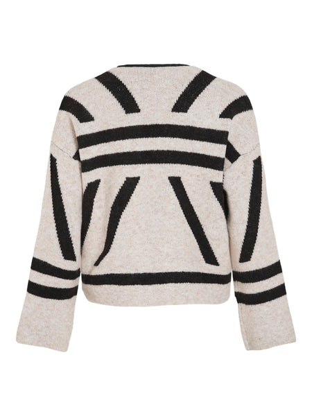 VILA Patterned Jacquard Knit Cardigan in Beige