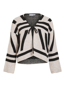 VILA Patterned Jacquard Knit Cardigan in Beige