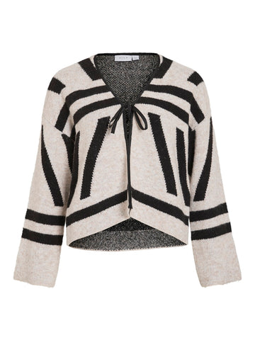 VILA Patterned Jacquard Knit Cardigan in Beige