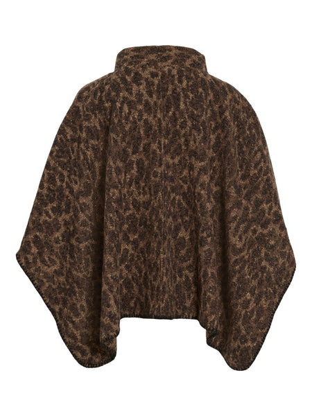 VILA Knitted Leopard Print Poncho in Brown