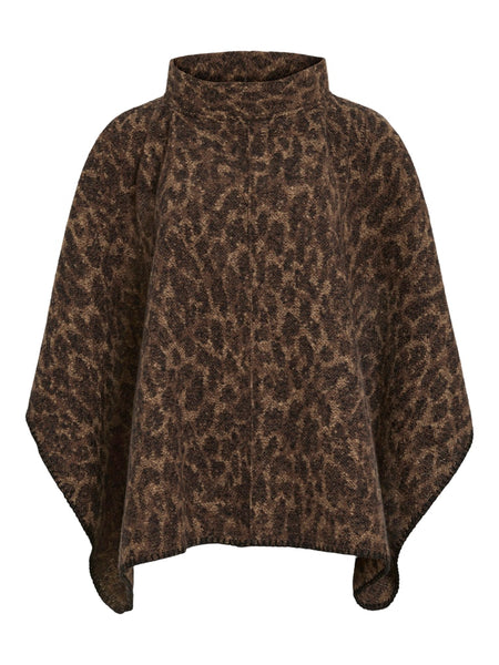 VILA Knitted Leopard Print Poncho in Brown