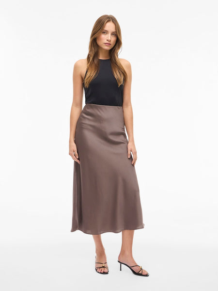 VILA Satin Look Skirt in Taupe