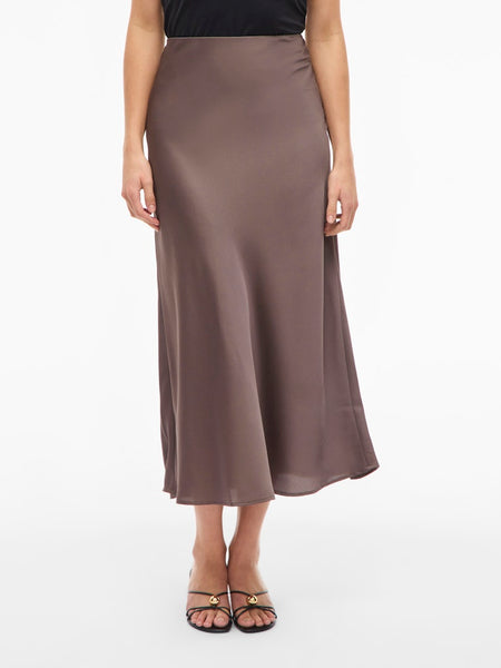 VILA Satin Look Skirt in Taupe