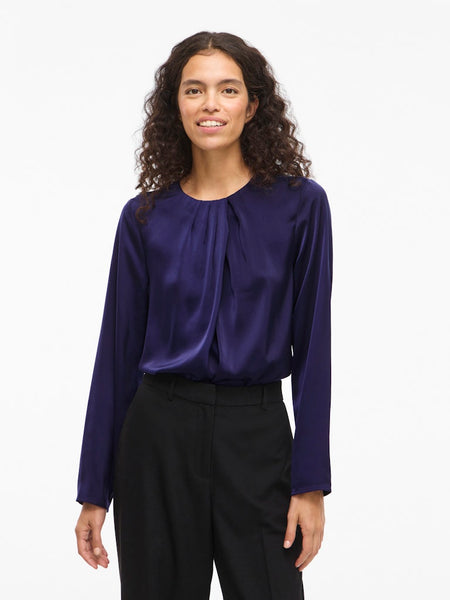 VILA Satin Look Long Sleeve Top in Purple