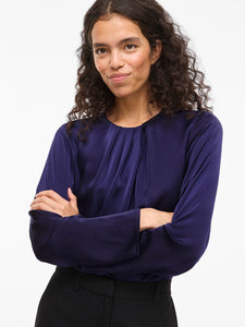 VILA Satin Look Long Sleeve Top in Purple