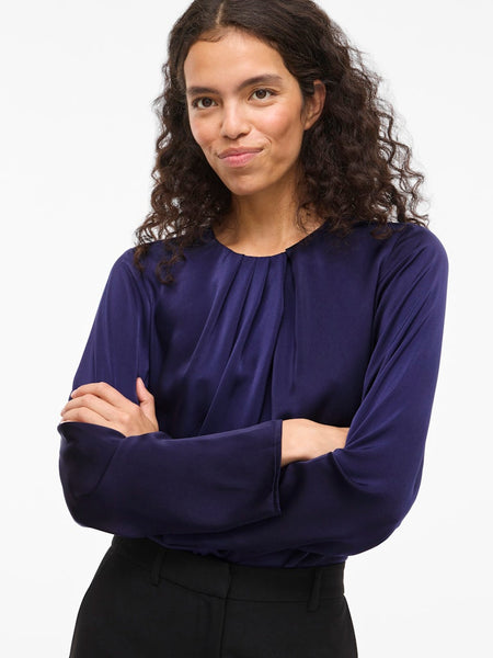 VILA Satin Look Long Sleeve Top in Purple