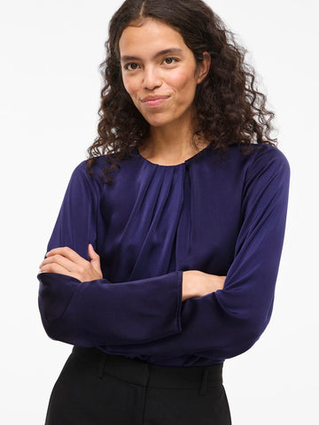 VILA Satin Look Long Sleeve Top in Purple