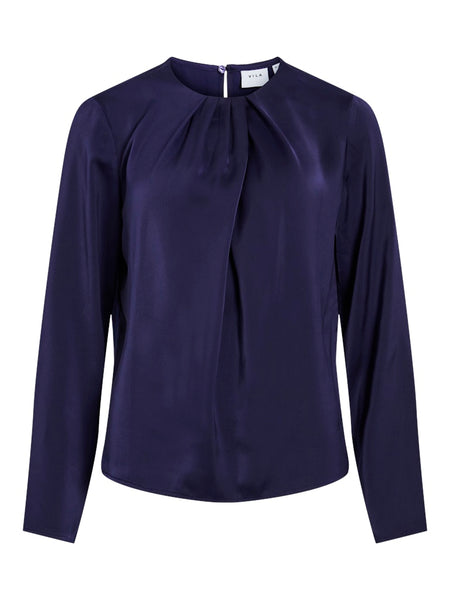 VILA Satin Look Long Sleeve Top in Purple