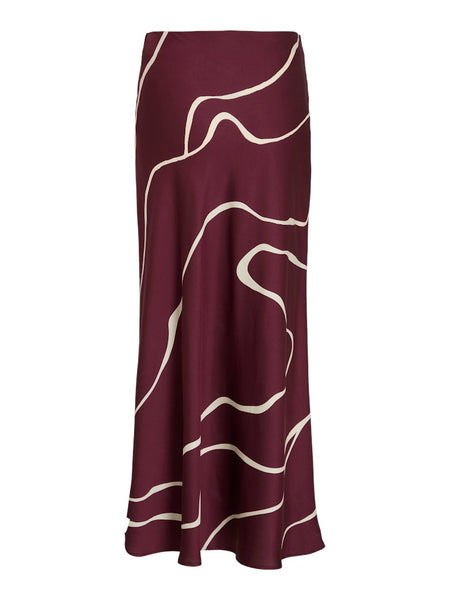 VILA Patterned Satin Look Skirt in Burgundy