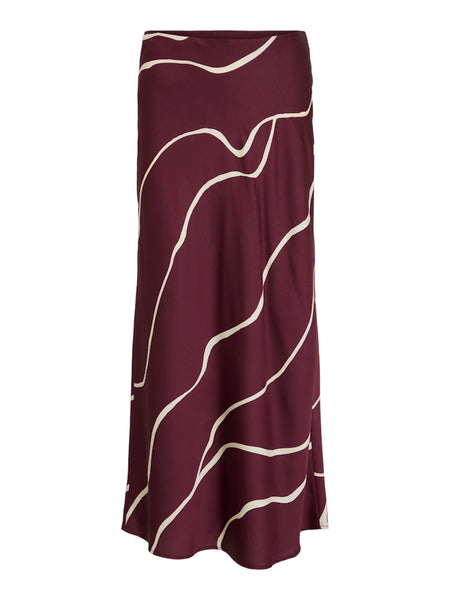 VILA Patterned Satin Look Skirt in Burgundy