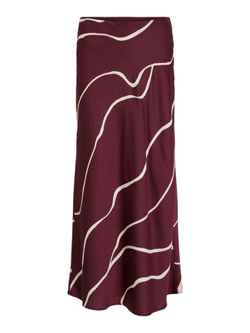 VILA Patterned Satin Look Skirt in Burgundy