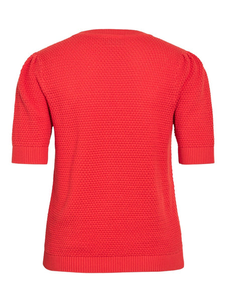 VILA Textured Short Sleeve Knit Top in Red