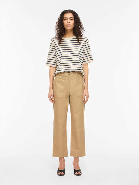 VILA Striped Short Sleeve Knit Top in Beige