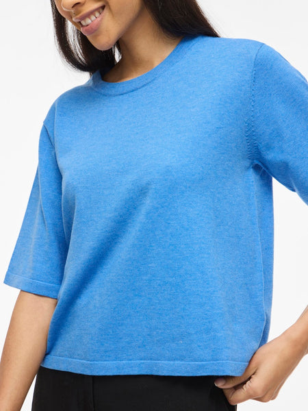 VILA Short Sleeve Knit Top in Blue