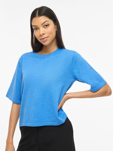 VILA Short Sleeve Knit Top in Blue