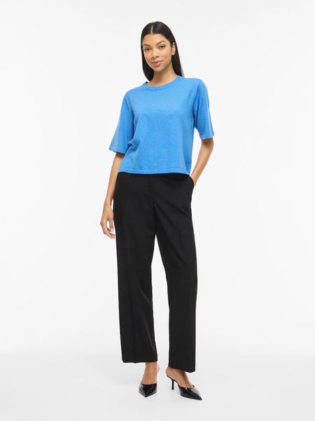 VILA Short Sleeve Knit Top in Blue