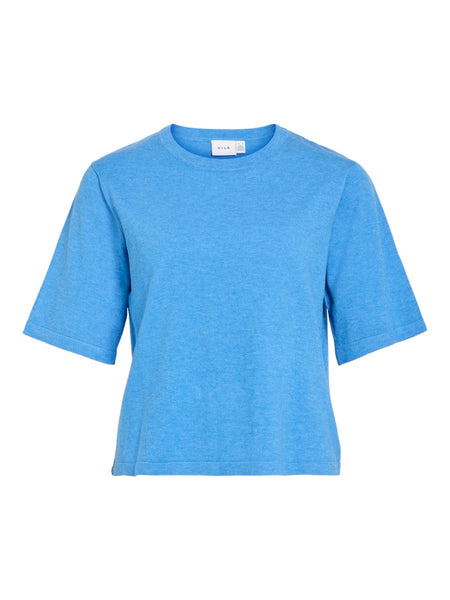 VILA Short Sleeve Knit Top in Blue