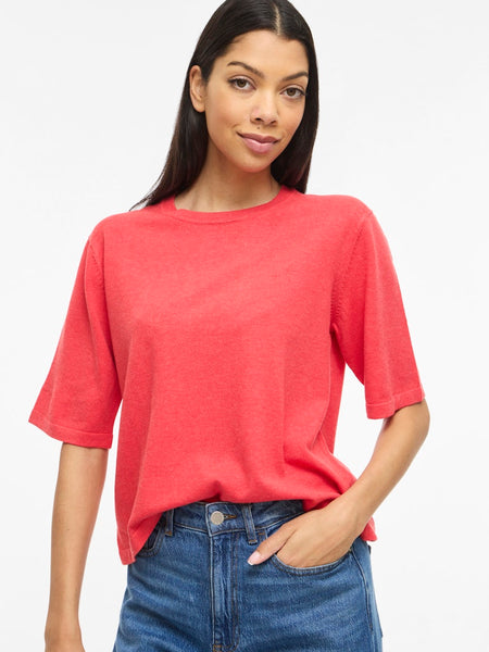 VILA Short Sleeve Knit Top in Red