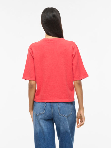 VILA Short Sleeve Knit Top in Red