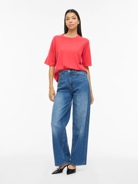 VILA Short Sleeve Knit Top in Red