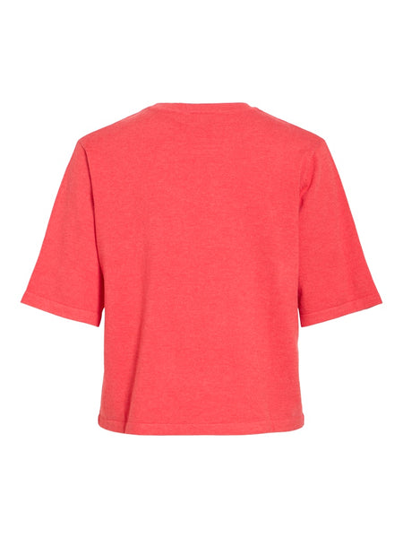 VILA Short Sleeve Knit Top in Red