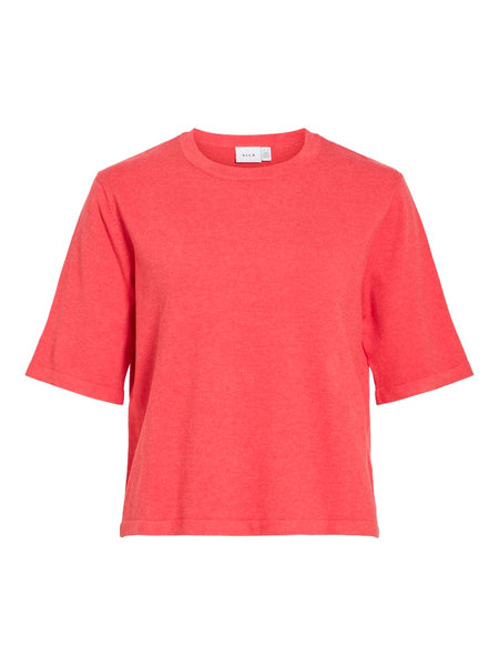 VILA Short Sleeve Knit Top in Red