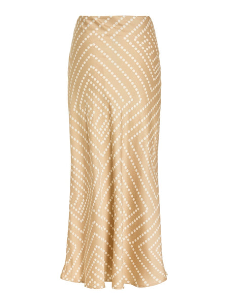 VILA Dot Print Satin Look Skirt in Beige