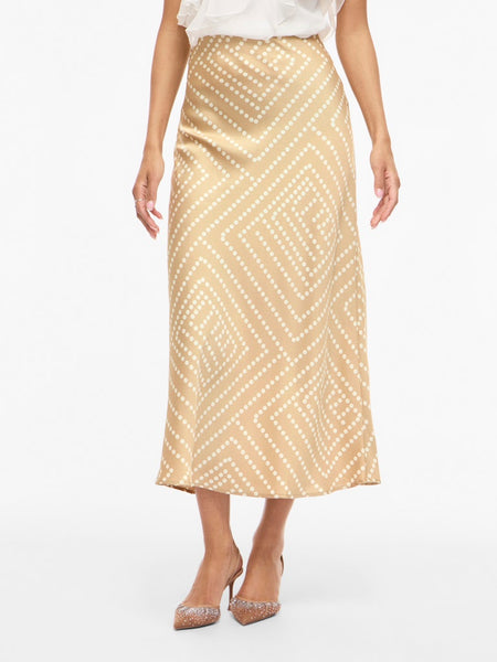 VILA Dot Print Satin Look Skirt in Beige
