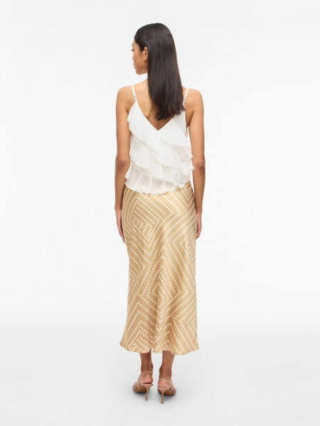 VILA Dot Print Satin Look Skirt in Beige