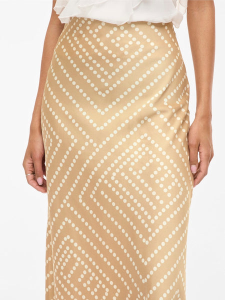 VILA Dot Print Satin Look Skirt in Beige