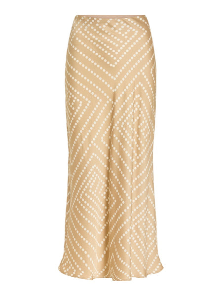VILA Dot Print Satin Look Skirt in Beige