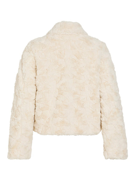 VILA Short Faux Fur Jacket in Cream