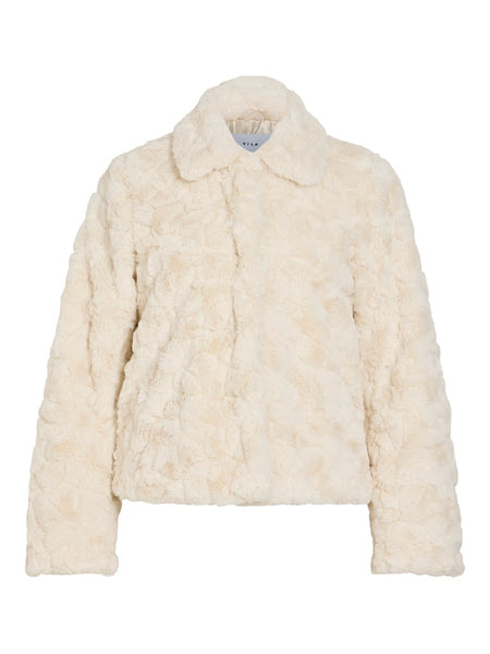 VILA Short Faux Fur Jacket in Cream