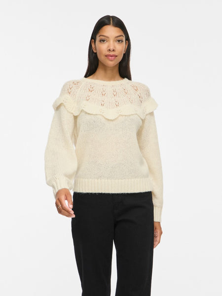 VILA Frill Detail Knit Jumper in Cream