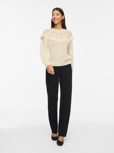 VILA Frill Detail Knit Jumper in Cream
