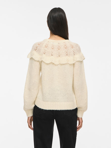 VILA Frill Detail Knit Jumper in Cream