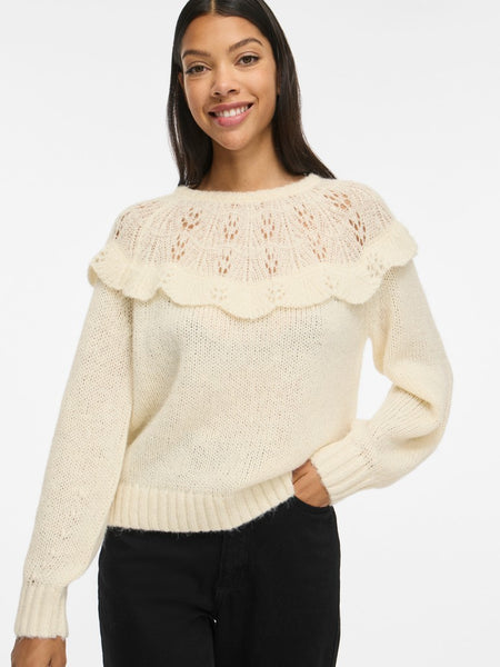 VILA Frill Detail Knit Jumper in Cream