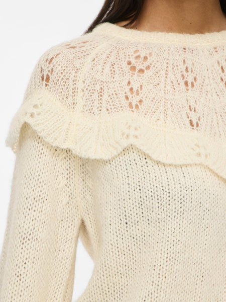 VILA Frill Detail Knit Jumper in Cream